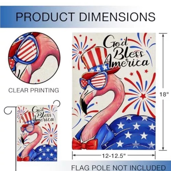 God Bless America Flamingo July 4th Patriotic Garden Flag Double Sided, 12x18 - Picture 3 of 4